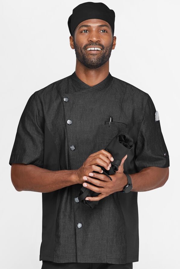 Chaqueta manga corta de gastronomía Industry Line de tela batista con paneles de malla y 2 bolsillos para hombre - Black - 1
