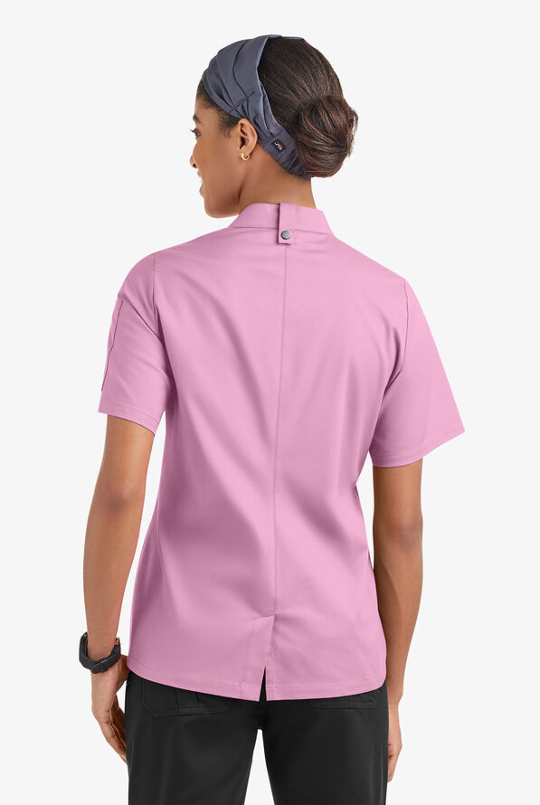CHEF 360 Women's 1-Pocket Short Sleeve Reversible Double Breasted STRETCH Executive Chef Coat - Sweet Rose - 4