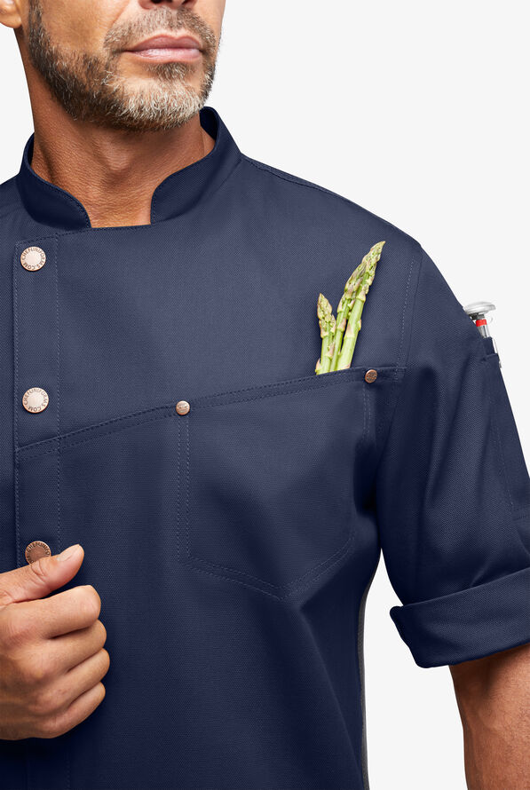Industry Line Workwear Men's 3-Pocket Asymmetrical Executive Chef Coat - Navy/Pewter - 5