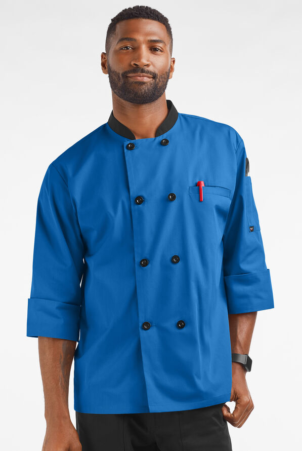 Chaqueta manga 3/4 de gastronomía con 2 bolsillos y botones de plástico para hombre - Royal/Black - 1