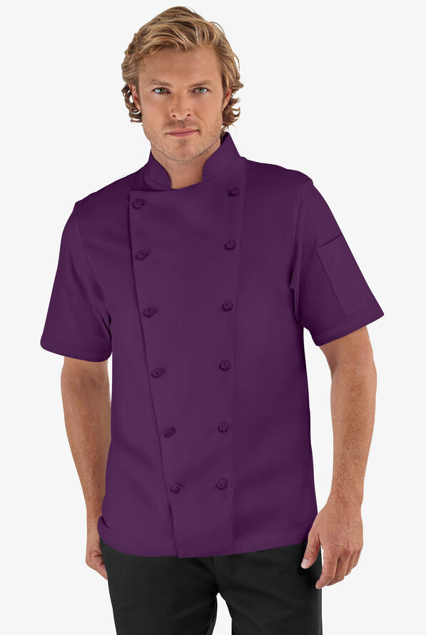 Chef Uniforms Men's Short Sleeve Knotted Cloth Buttons Chef Coat - Eggplant - 1