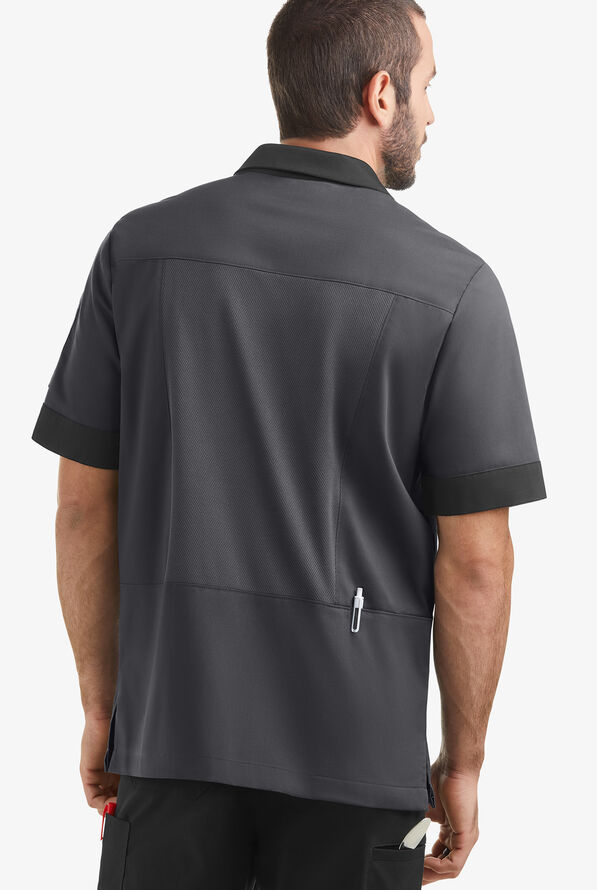 CHEF 360 Men's 3-Pocket Short Sleeve with Mesh Back Panel STRETCH Chef Coat - Pewter/Black - 3