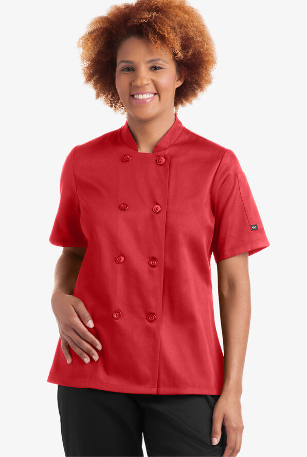 Chaqueta manga corta reversible de Chef On The Line Value con 1 bolsillo y botones de plástico para mujer - True Red - 1