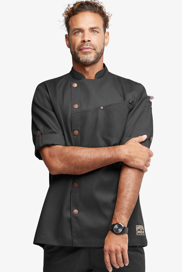 Chaqueta ejecutiva de chef Industry Line Workwear con cierre asimétrico y 3 bolsillos para hombre - Black/Pewter - 1