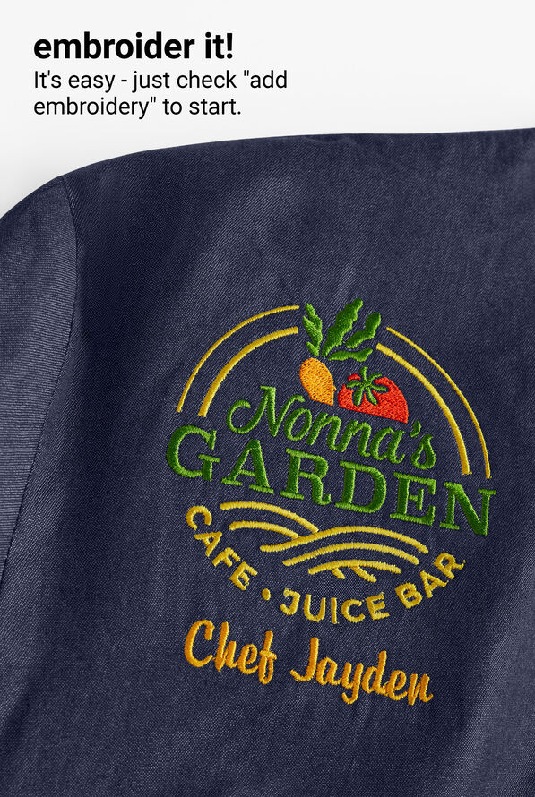 Industry Line Men's 5-Pocket Short Sleeve w/Tech Mesh Panels Chambray Executive Chef Coat - Blue Chambray/Navy - 5