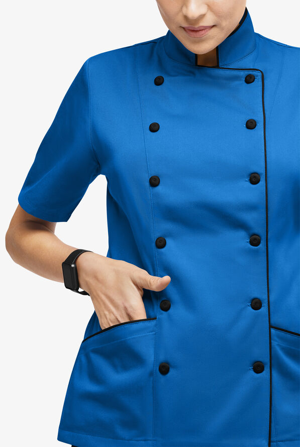 Chef Uniforms Women's 3-Pocket Short Sleeve Executive Chef Coat - Ocean Blue/Black - 4