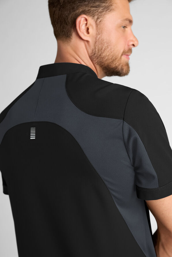 CHEF PERFORMANCE Men's Recycled Performance 3 - Pocket Asymmetrical Chef Coat - Black/Pewter - 3