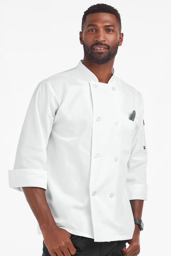 Chaqueta manga 3/4 de gastronomía con 2 bolsillos y botones de plástico para hombre - White - 1