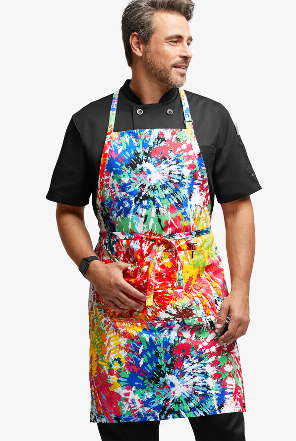 UA CHEF™ Rainbow Tie-Dye White Printed Unisex 2-Pocket Adjustable Bib Chef Apron - null - 1