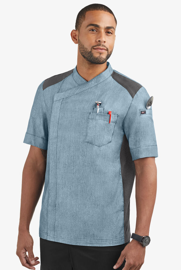Chaqueta manga corta de gastronomía Industry Line de tela batista con 5 bolsillos y paneles de malla para hombre - Light Blue Chambray/Pebble Grey - 1