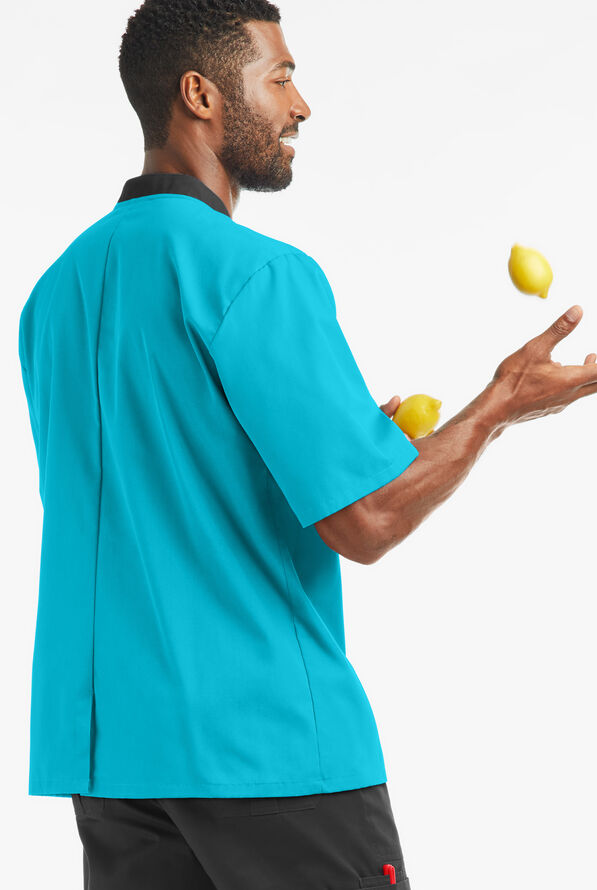 Chaqueta de chef liviana con doble abotonadura y botones de plástico para hombre - Turquoise/Black - 2