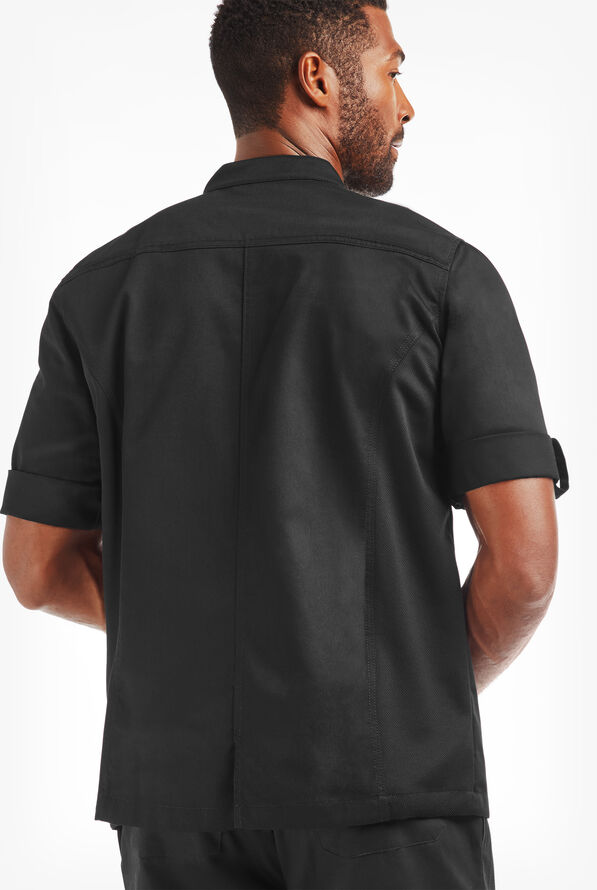 Chaqueta de gastronomía Industry Line estilo asimétrico con mangas enrolladas 3/4 y paneles de malla para hombre - Black - 2