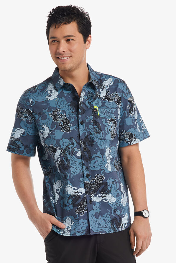 Chef 360 Men's Tech Mesh Printed Short Sleeve STRETCH Shirt - null - 1