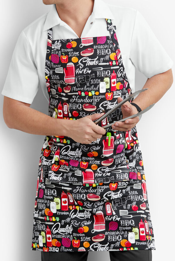 UA CHEF™ BBQ Black Premium Unisex 2-Pocket Adjustable Bib Printed Chef Apron - null - 1