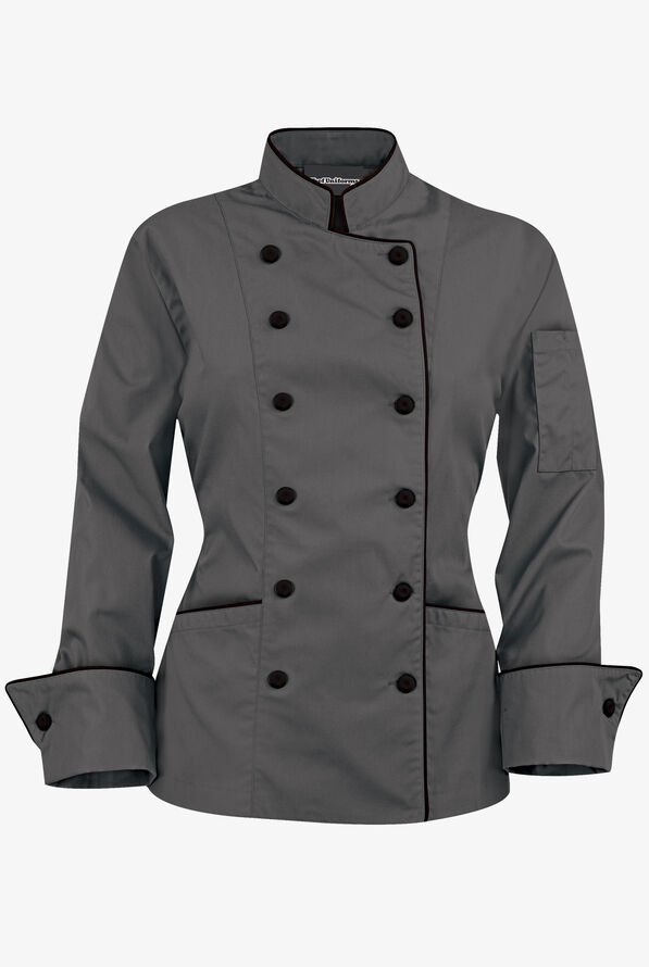 Women's White Chef Coat with Black Piping, Women's Chef Coats and Women