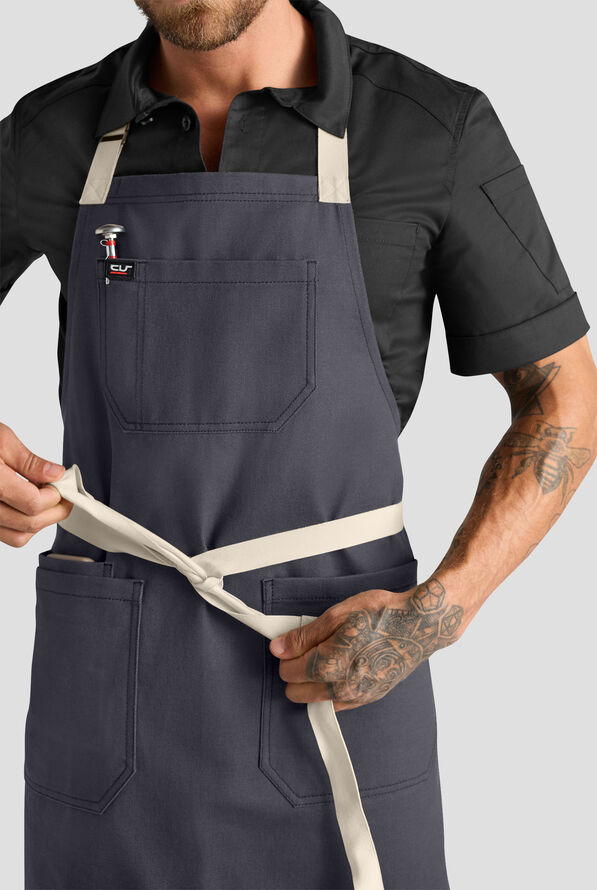 Industry Line Unisex Contrast Strap Bib Chef Apron - Pewter / Black / Natural - 3