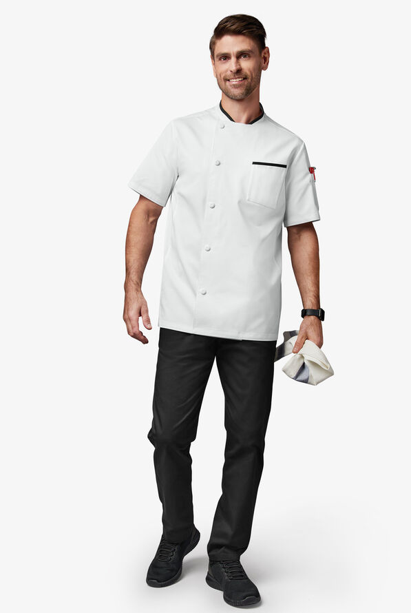 Chef Uniforms Men's Mesh Side Panel Single Breasted Executive Chef Coat - White/Black - 5