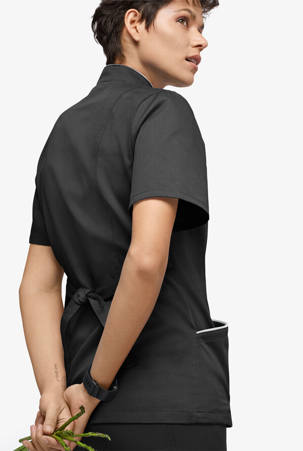 Chef Uniforms Women's 3-Pocket Short Sleeve Executive Chef Coat - Black/White - 3