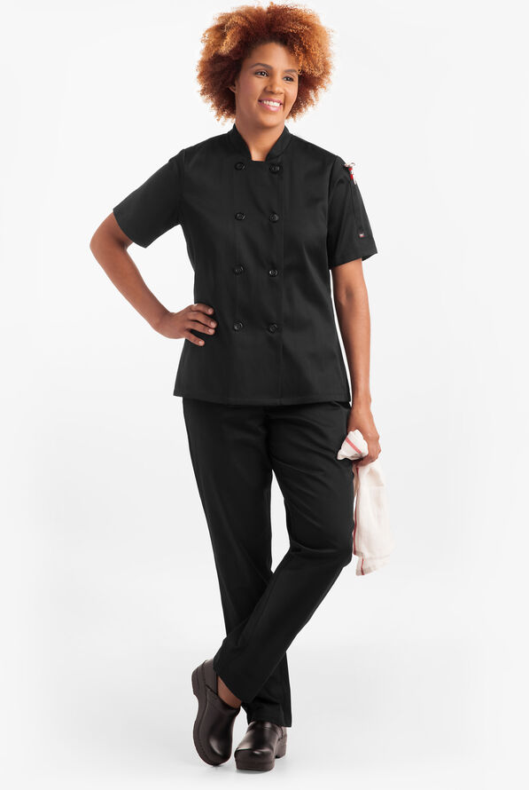 On the Line Women's 1-Pocket Reversible Double Breasted Closure Short Sleeve Chef Coat - Black - 6