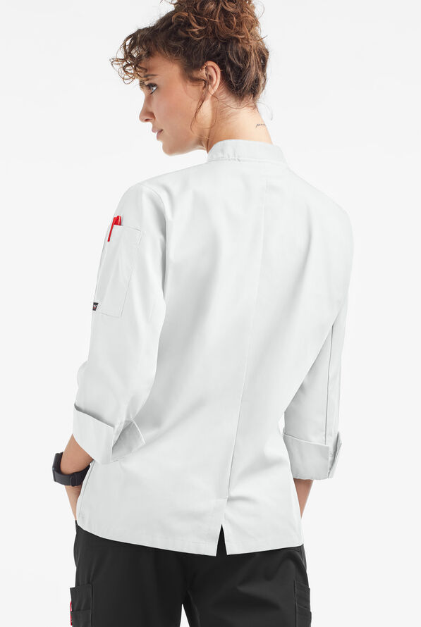 Chaqueta de gastronomía con mangas 3/4 y botones de plástico para mujer - White - 2