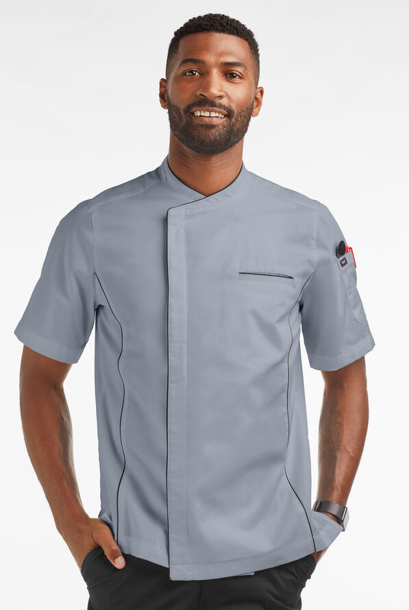 Chaqueta manga corta de gastronomía con paneles de malla y botones a presión para hombre - Light Grey/Black/Granite - 1