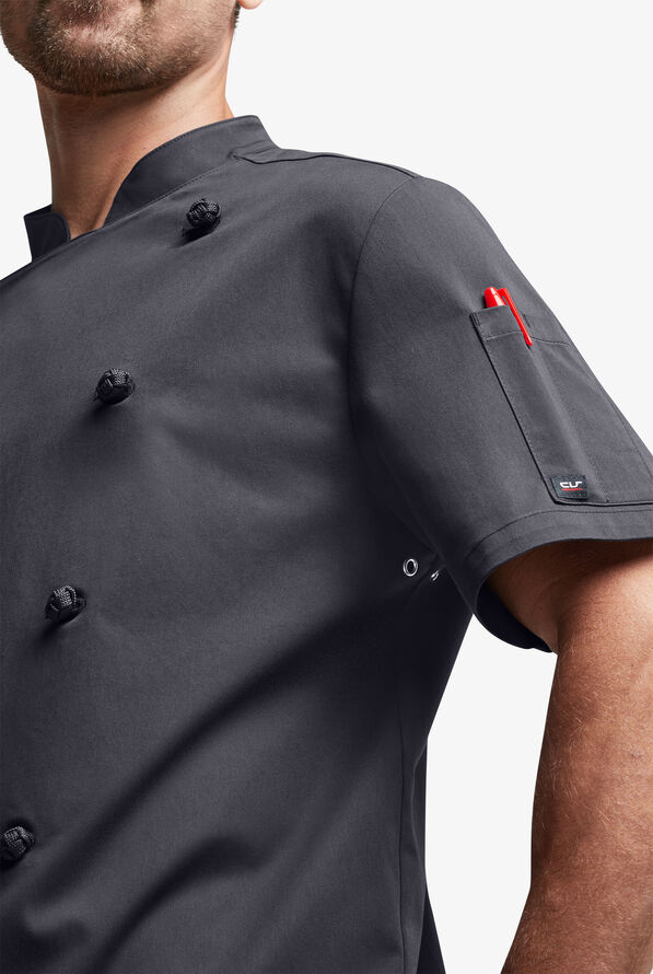 Chef Uniforms Men's Short Sleeve Knotted Button Executive Chef Coat - Pewter - 6
