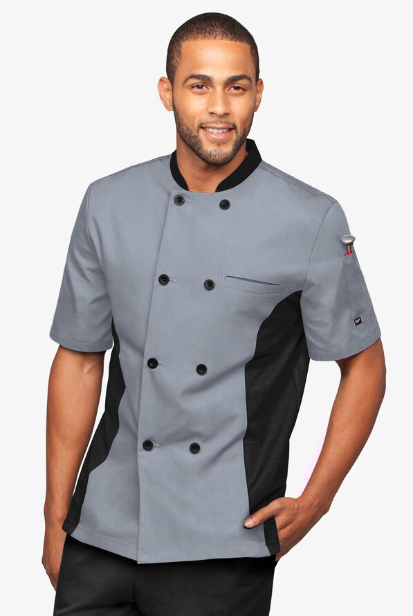Chaqueta manga corta de gastronomía con 2 bolsillos y paneles de malla para hombre - Light Grey/Black - 1