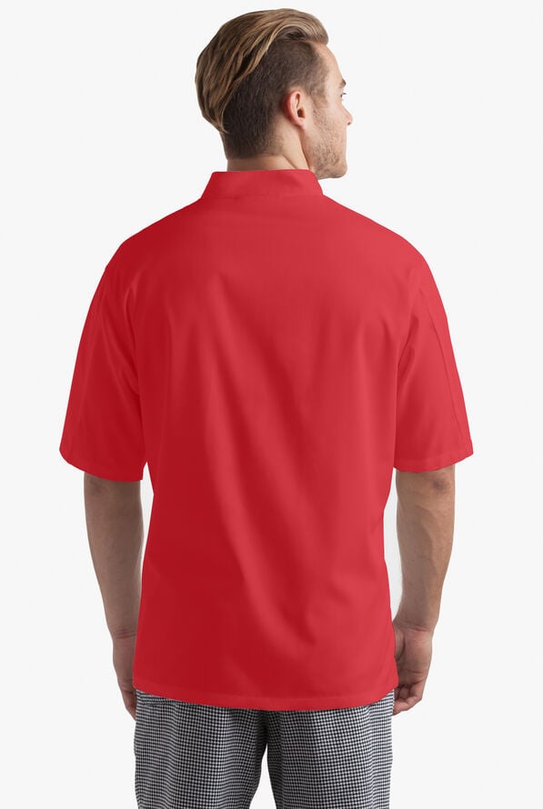 Basic Fit Men's 2-Pocket w/ Pearl Buttons Short Sleeve Chef Coat - True Red/Black - 2