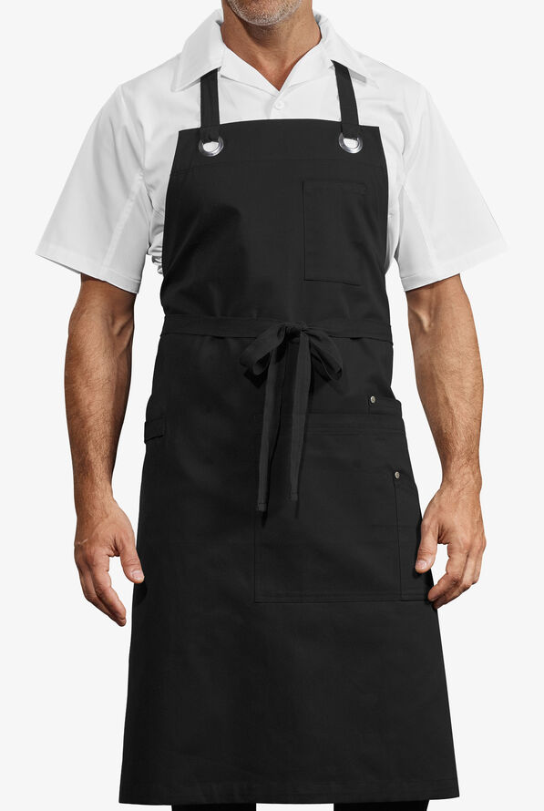 Industry Line Cotton Twill Unisex 4-Pocket Adjustable Bib Chef Apron - Black - 1