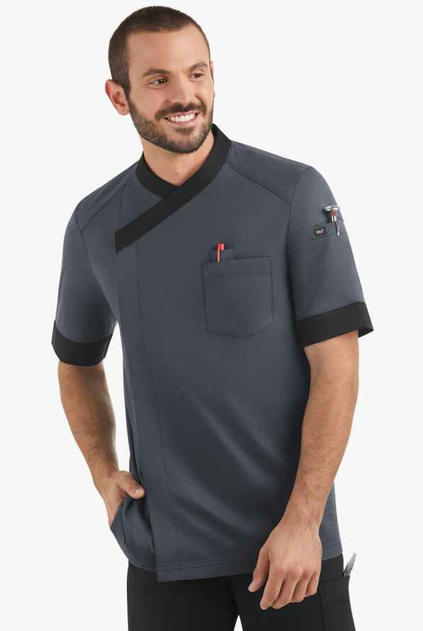 Chaqueta manga corta de gastronomía CHEF 360 STRETCH con paneles de malla y 3 bolsillos para hombre - Pewter/Black - 1