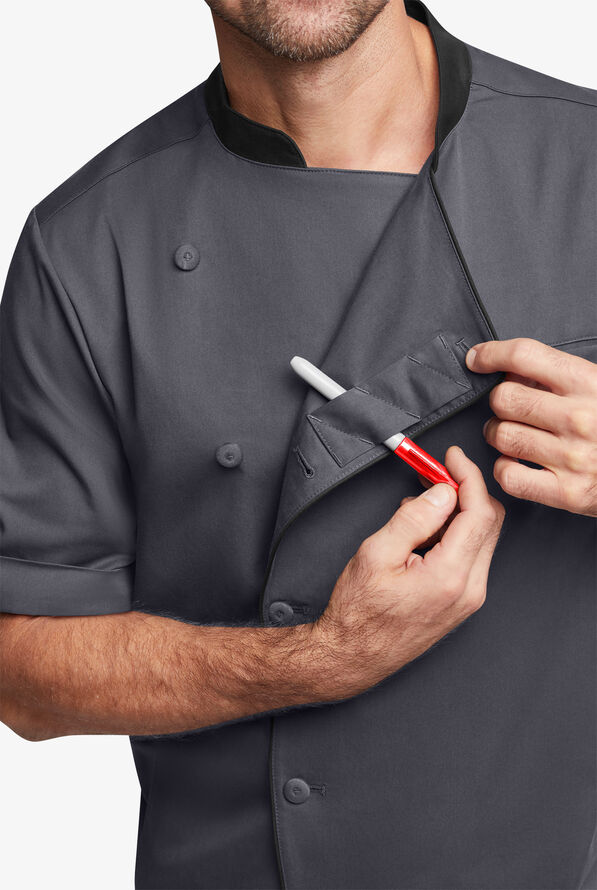 Chef Uniforms Men's Mesh Side Panel Asymmetrical Executive Chef Coat - Pewter/Black - 3