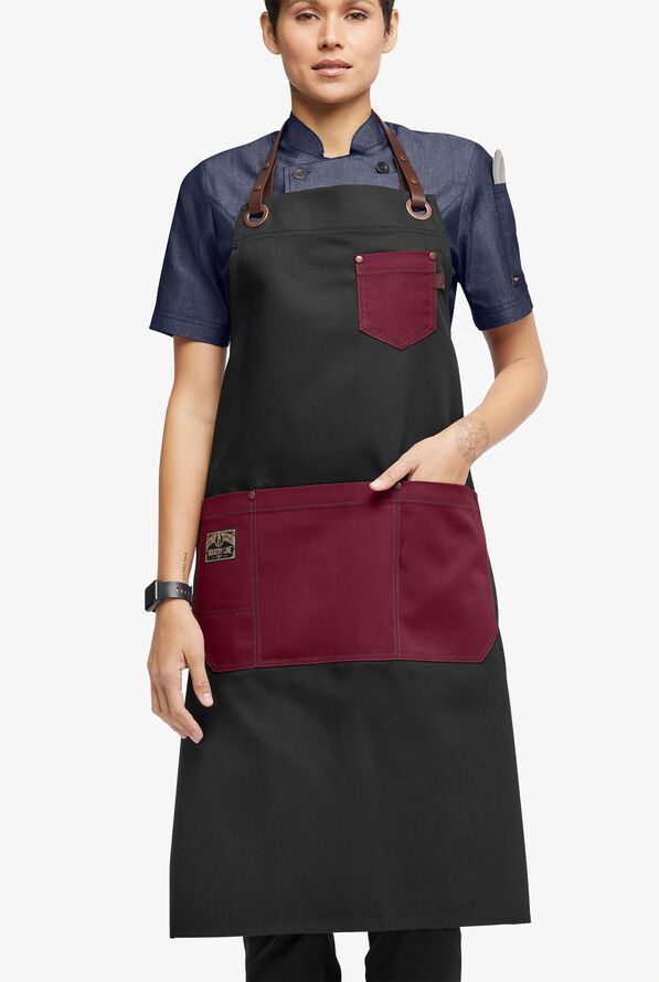 Industry Line Unisex Color Blocked Canvas Chef Apron - Black/True Burgundy - 1