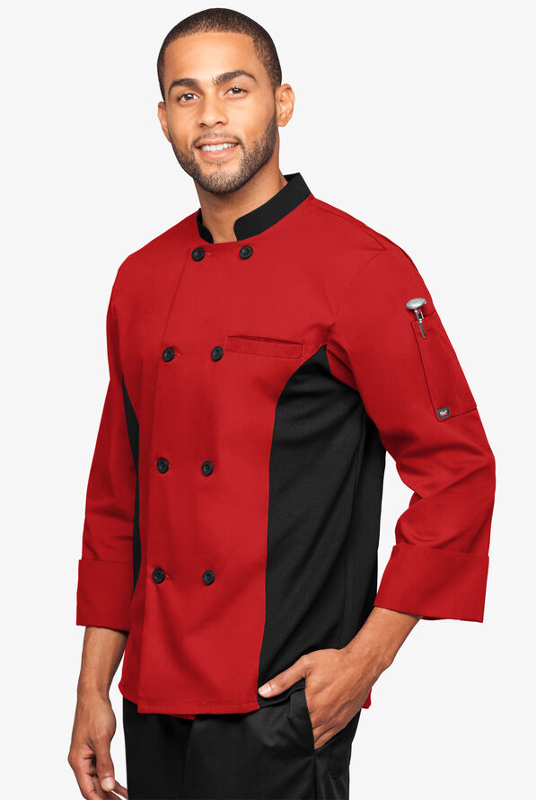 Chaqueta de gastronomía con mangas 3/4 y paneles de malla para hombre - Red/Black - 1