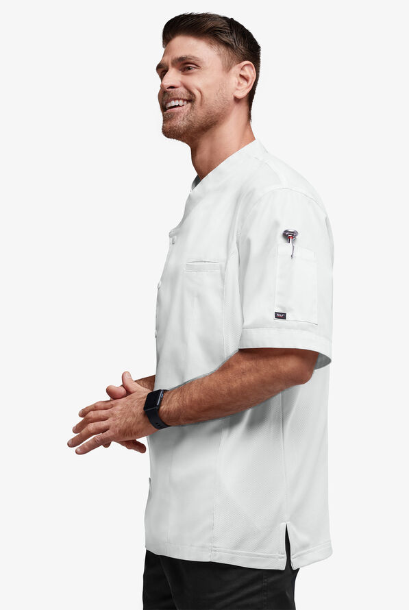 Chef Uniforms Men's 2-Pocket Short Sleeve Snap Front Closure w/ Mesh Side Panels Executive Chef Coat - White - 4