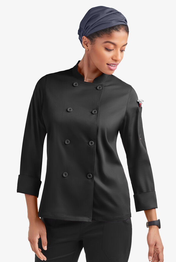 Chaqueta reversible manga larga de gastronomía CHEF 360 STRETCH con 1 bolsillo y doble abotonadura para mujer - Black - 1