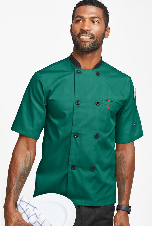 Chaqueta de chef liviana con doble abotonadura y botones de plástico para hombre - Hunter/Black - 1