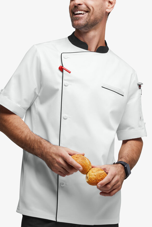 Chef Uniforms Men's Mesh Side Panel Asymmetrical Executive Chef Coat - White/Black - 5
