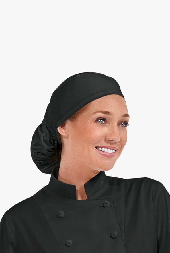 Chef Uniforms LIGHTWEIGHT Unisex Chef Skull Cap w/ Pony Tail Holder - Black - 2