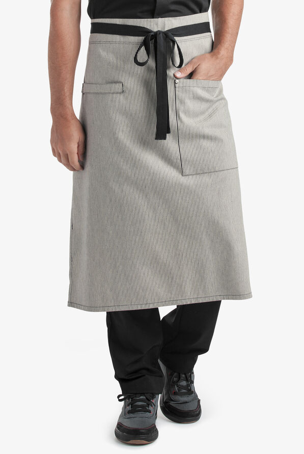 Industry Line Ivory with Midnight Blue Railroad Denim Unisex 1-Pocket Towel Bar Bistro Chef Apron - null - 1