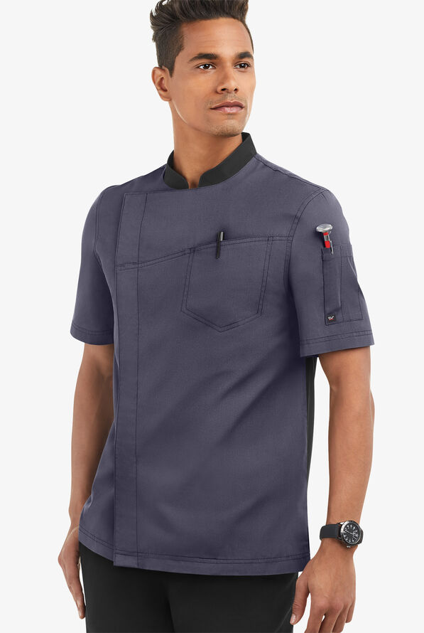 Chaqueta manga corta de chef con doble abotonadura y paneles de malla para hombre - Granite/Black - 1