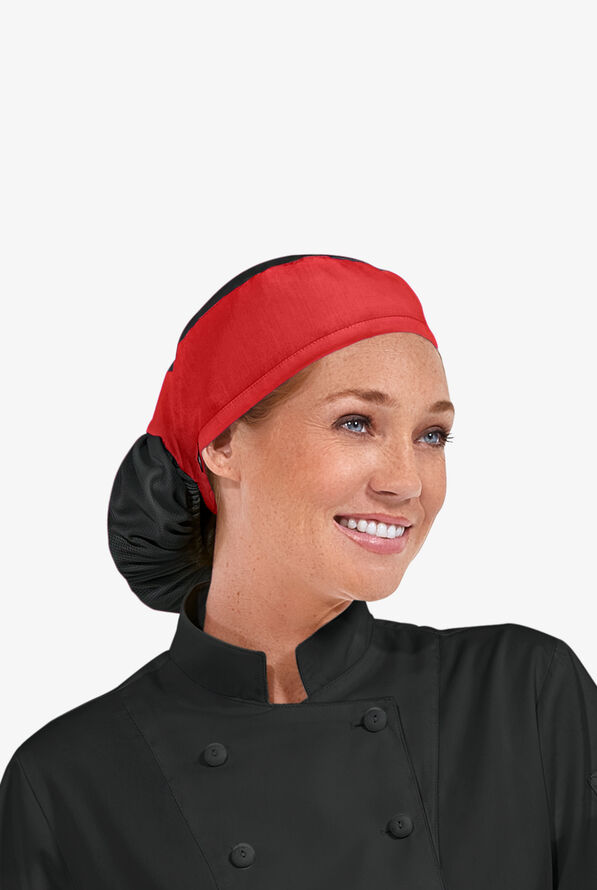 Chef Uniforms LIGHTWEIGHT Unisex Chef Skull Cap w/ Pony Tail Holder - Red/Black - 2