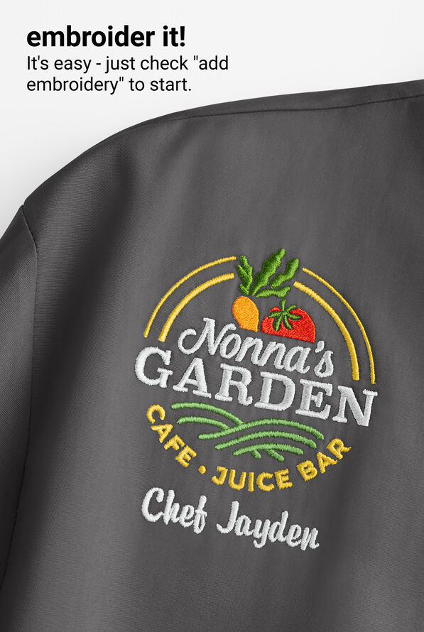 On the Line by ChefUniforms.com Men's 2-Pocket Reversible Double Breasted Short Sleeve Chef Coat - Pebble Grey - 3