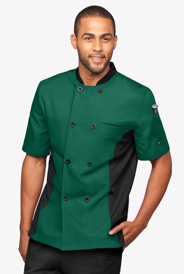 Chaqueta manga corta de gastronomía con 2 bolsillos y paneles de malla para hombre - Hunter/Black - 1