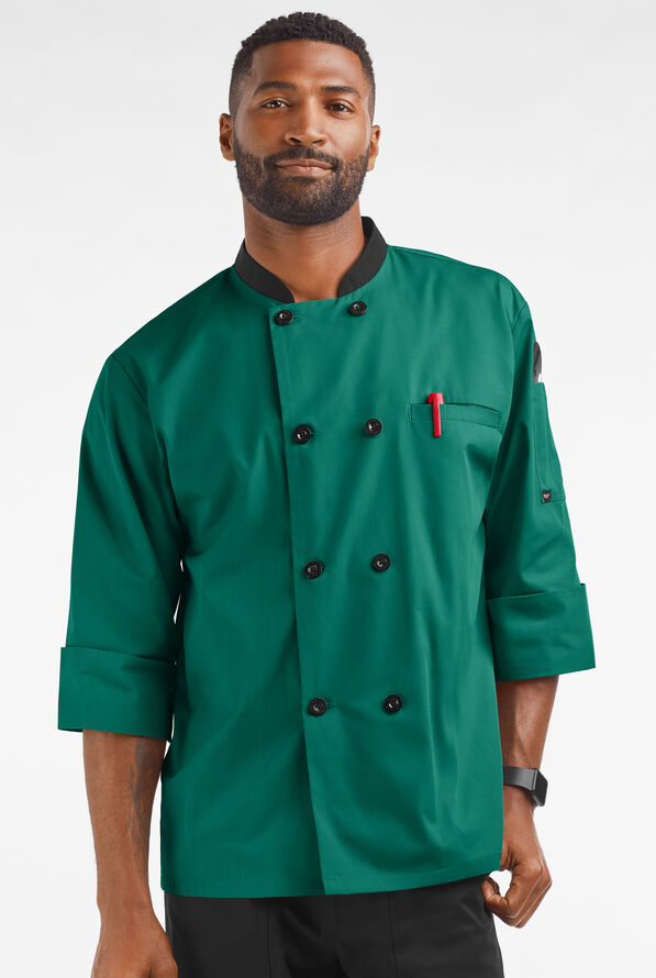 Chaqueta manga 3/4 de gastronomía con 2 bolsillos y botones de plástico para hombre - Hunter/Black - 1