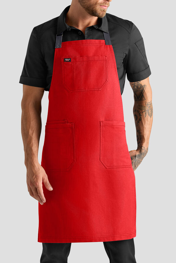 Delantal unisex de chef Industry Line con correas en contraste y pechera - Flame Red / Pewter - 1