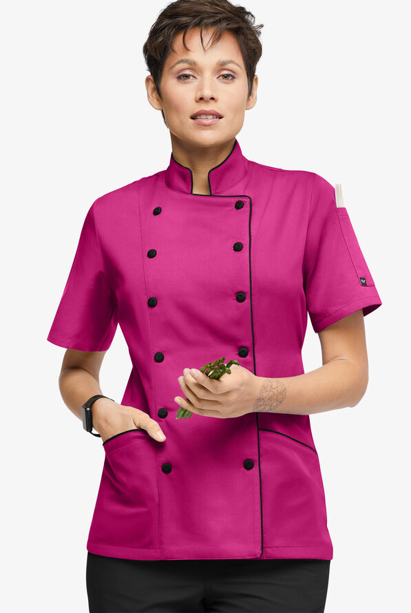 Chaqueta manga corta de chef Chef Uniforms con 3 bolsillos para mujer - Hot Pink/Black - 1