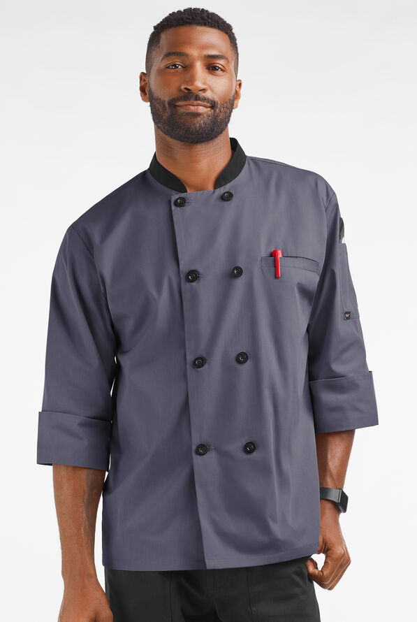 Chaqueta manga 3/4 de gastronomía con 2 bolsillos y botones de plástico para hombre - Granite/Black - 1