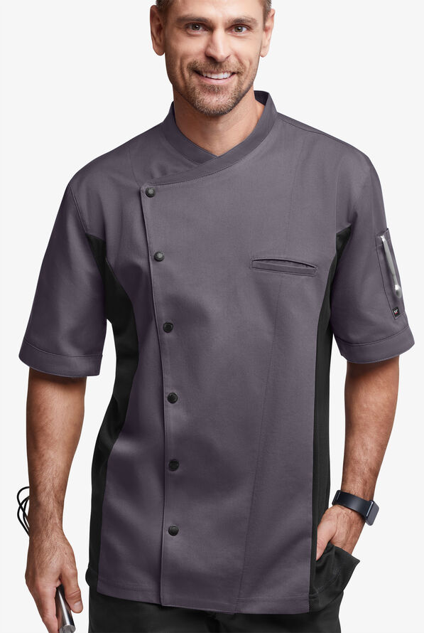 Chaqueta manga corta de gastronomía de corte clásico con botones a presión y paneles de malla para hombre - Pebble Grey/Black - 1