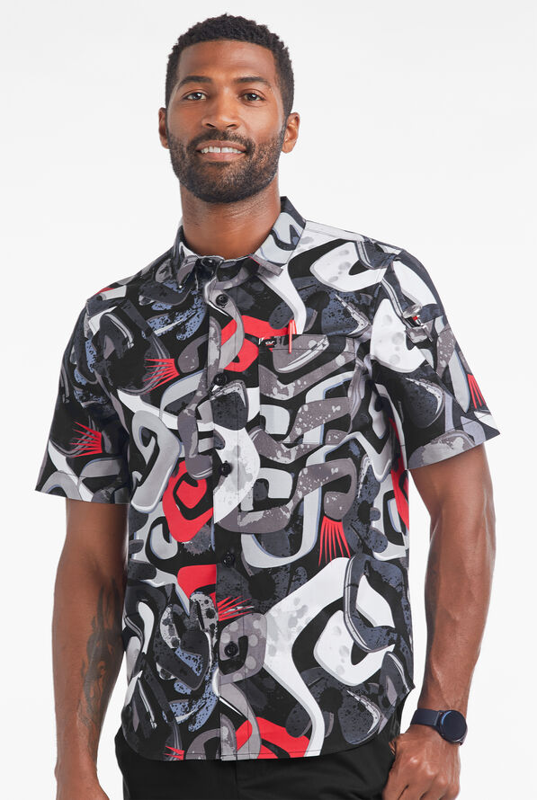 Camisa estampada de gastronomía CHEF 360 STRETCH con mangas cortas y malla para hombre - null - 1