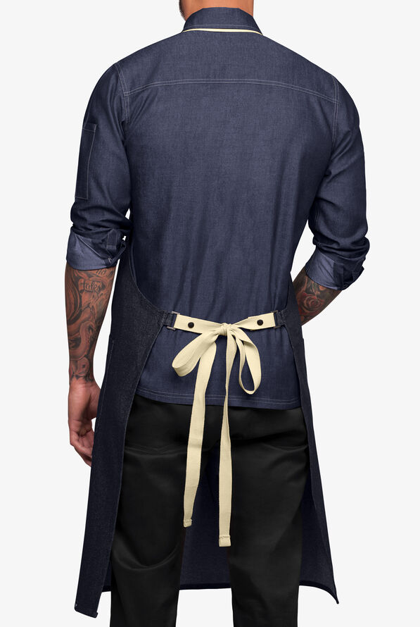 Industry Line Premium Denim w/ Removable Straps Unisex 2-Pocket Adjustable Bib Chef Apron - Blue Denim - 2